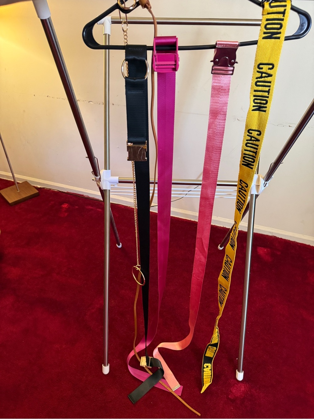 Set of Fashion Web & Statement Belts in Black, Hot Pink, Light Pink & Yellow